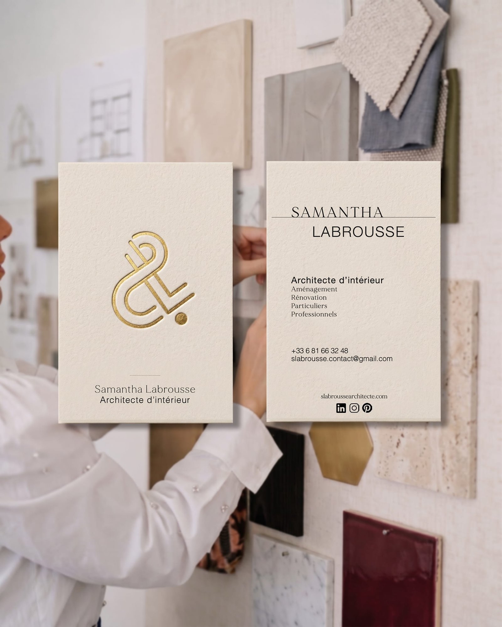Carte de visite avec dorure à chaux pour contact d'architectes 'intérieur sur Bordeaux et Arcachon