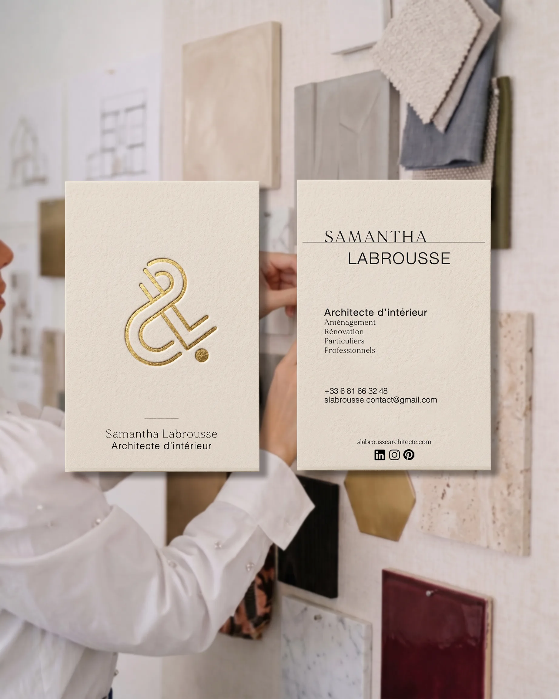Carte de visite avec dorure à chaux pour contact d'architectes 'intérieur sur Bordeaux et Arcachon